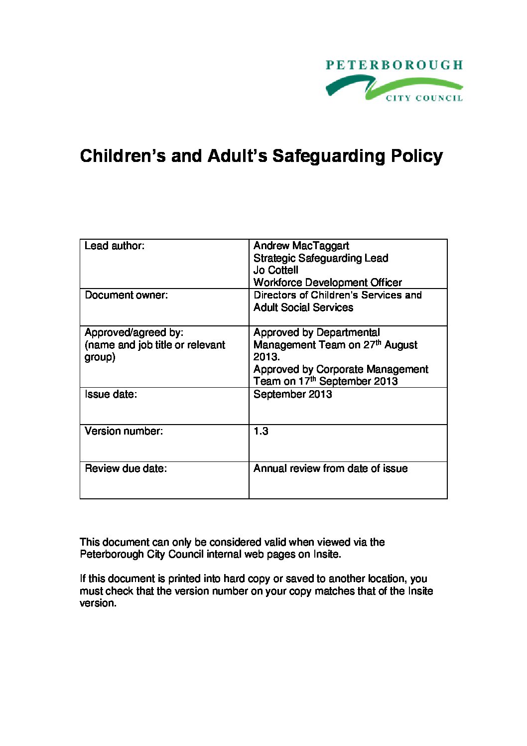 Children and Adults Safeguarding Policy (pdf) Cambridgeshire and
