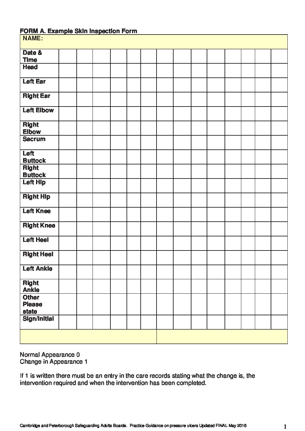 Pressure Ulcer Guidance Form A C Cambridgeshire And Peterborough   Pressure Ulcer Guidance Form A C Pdf 