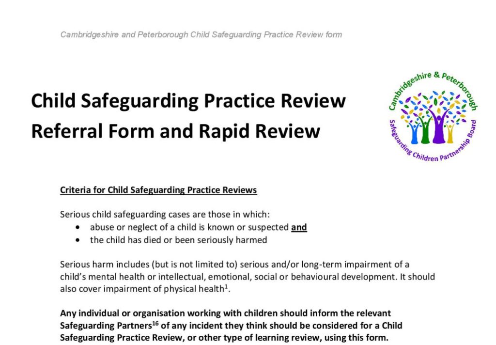 Child Safeguarding Practice Reviews Cambridgeshire and Peterborough